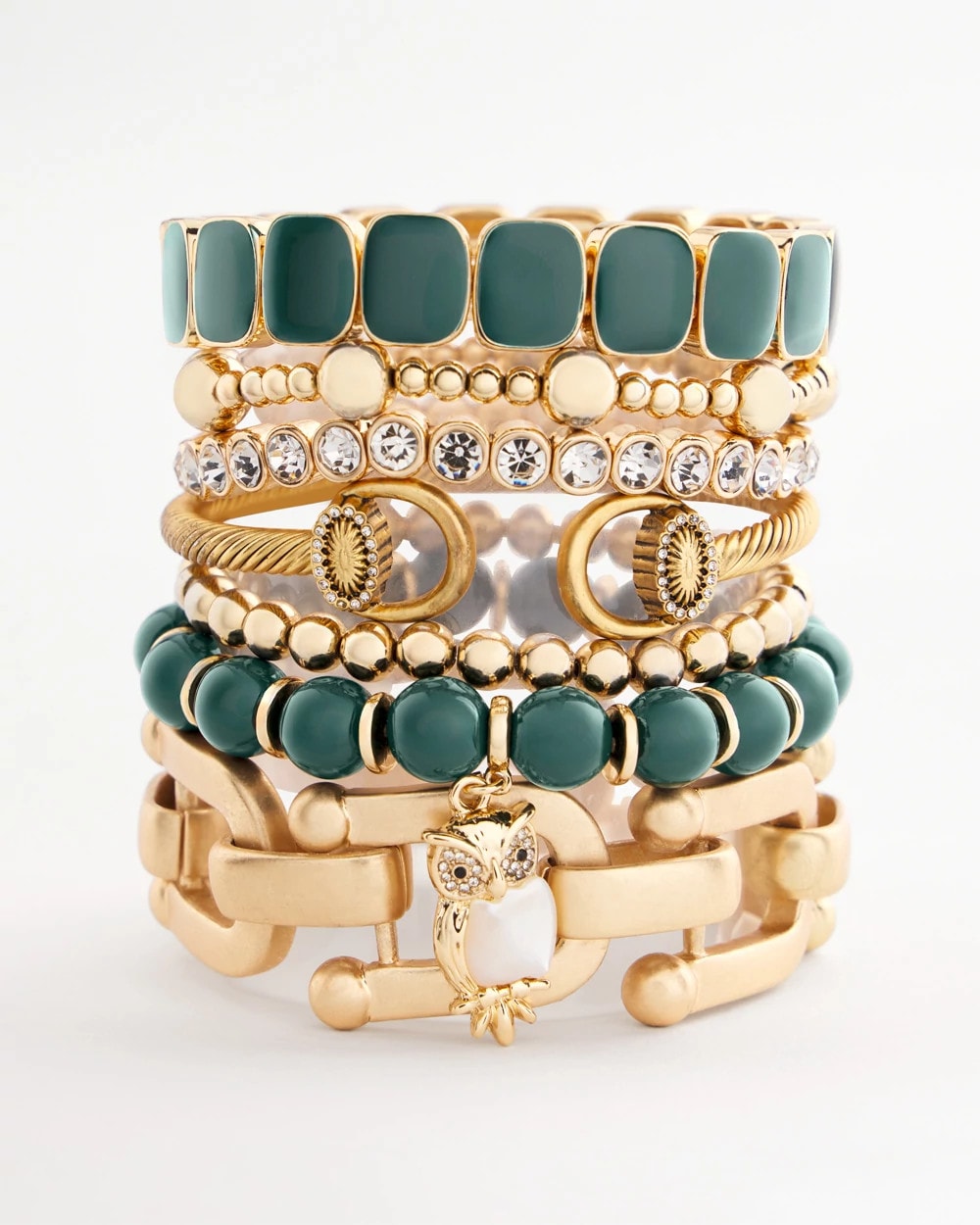Chico's | Resin Goldtone Square Stretch Bracelet/ Darkest Spruce