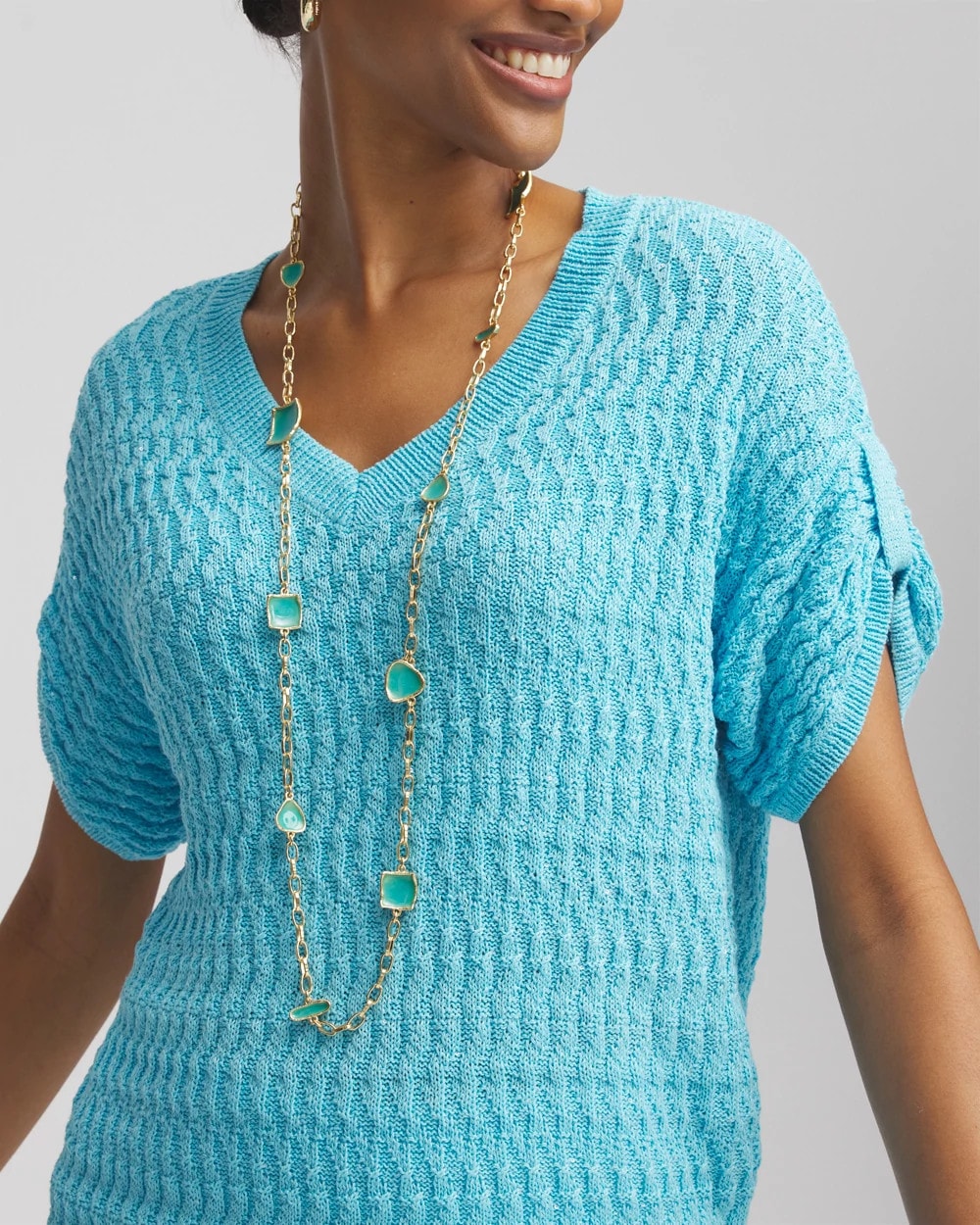 Chico's | Gold Tone Single-Strand Necklace/ Blue