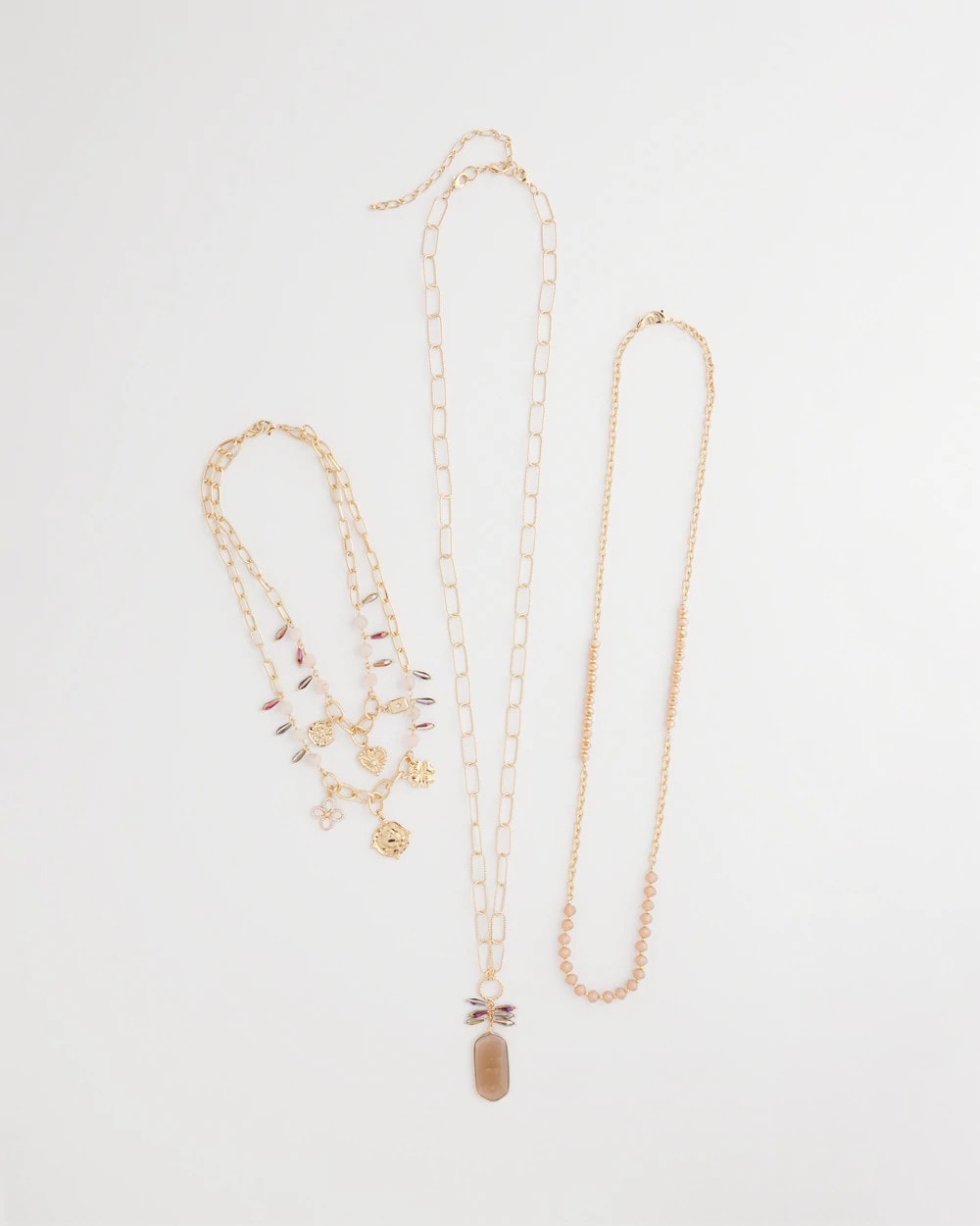 Chico's | Convertible Pink & Gold Beaded Necklace/ Pink
