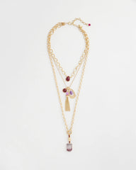 Chico's | Convertible Three-Strand Stone Pendant Necklace/ Purple
