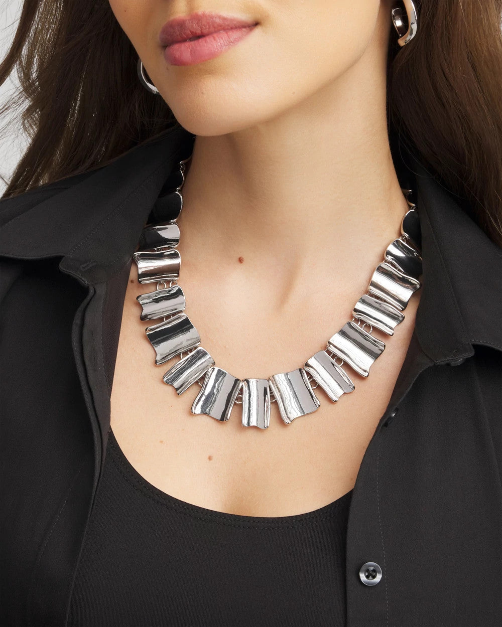 Chico's | Silver Wave Collar Necklace/ Silver