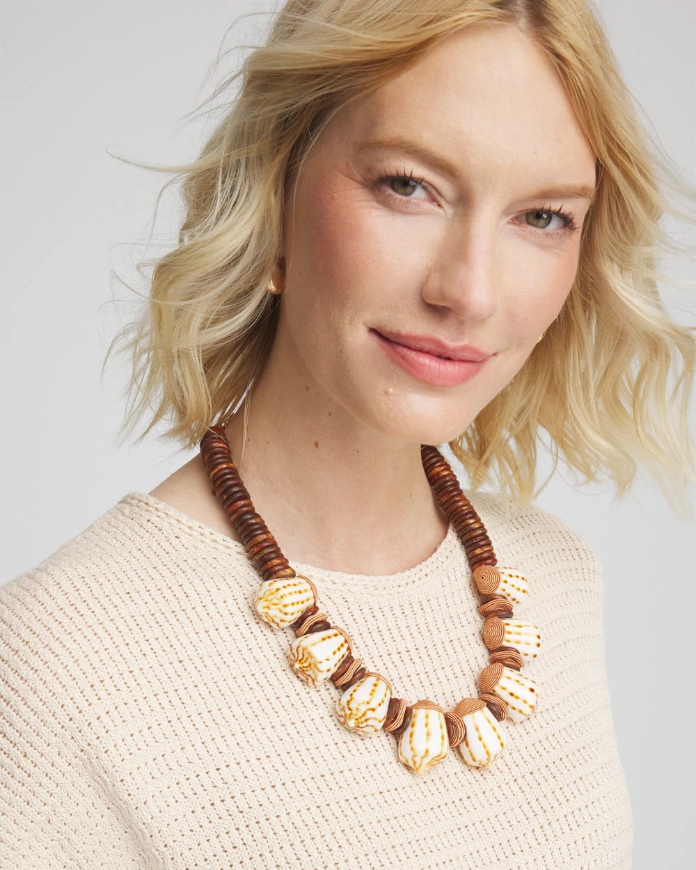 Chico's | Shell & Wood Bib Necklace/ Neutral