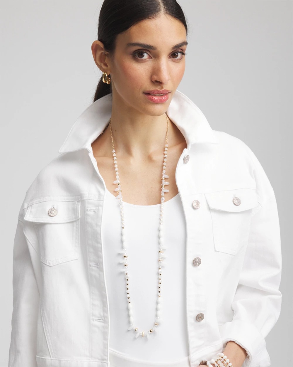 Chico's | White Beaded Single Strand Necklace/ White