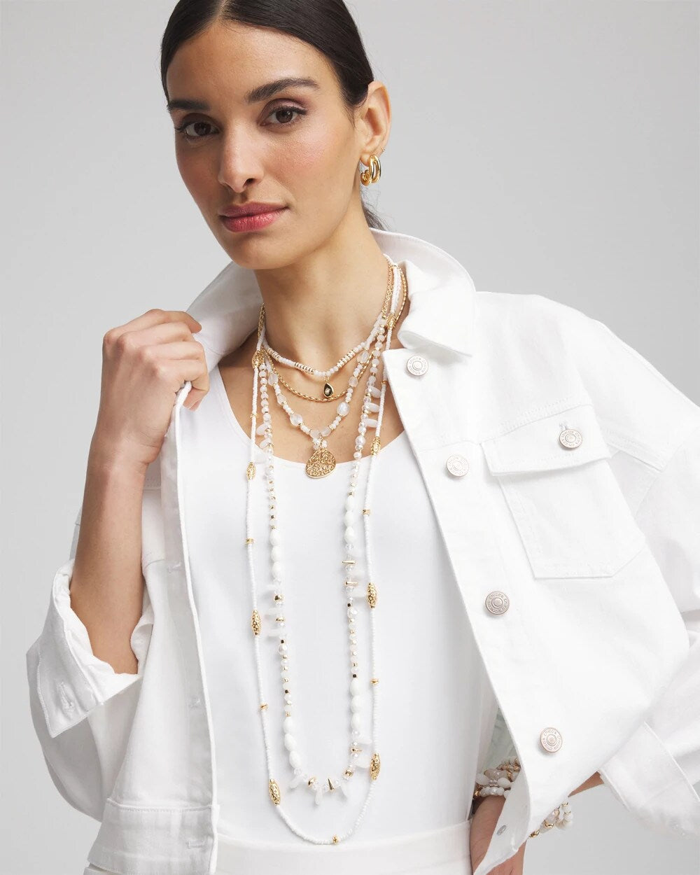 Chico's | White Beaded Single Strand Necklace/ White