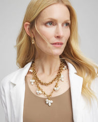Chico's | Modern Pearl Clusters Choker Necklace/ White/Gold