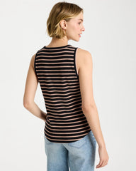Chico's | Striped High Neck Rib Tank/ Mocha Mousse