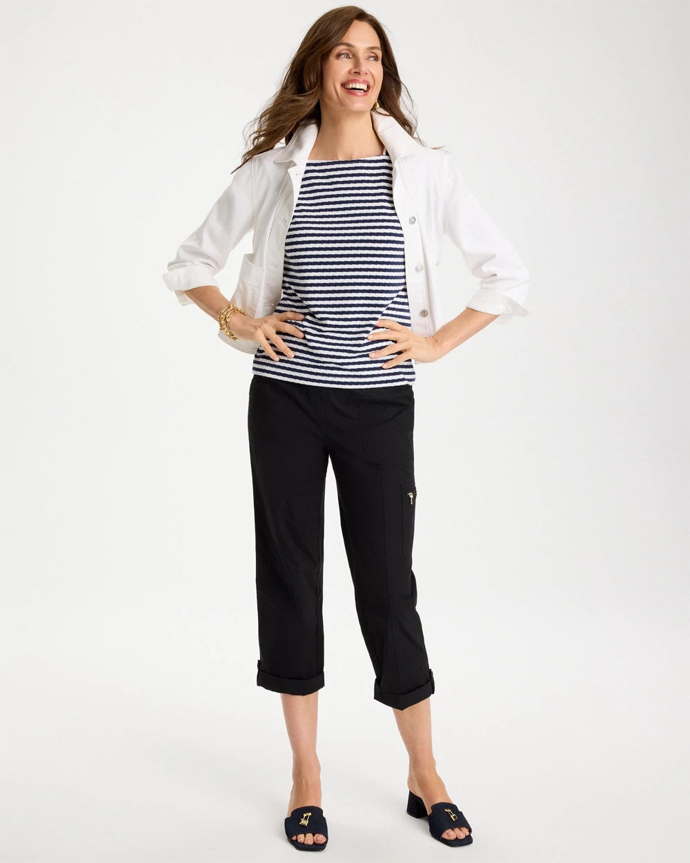 Chico's | Cotton Striped Button Tee/ Passport Blue