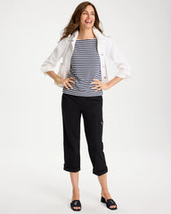 Chico's | Cotton Striped Button Tee/ Passport Blue