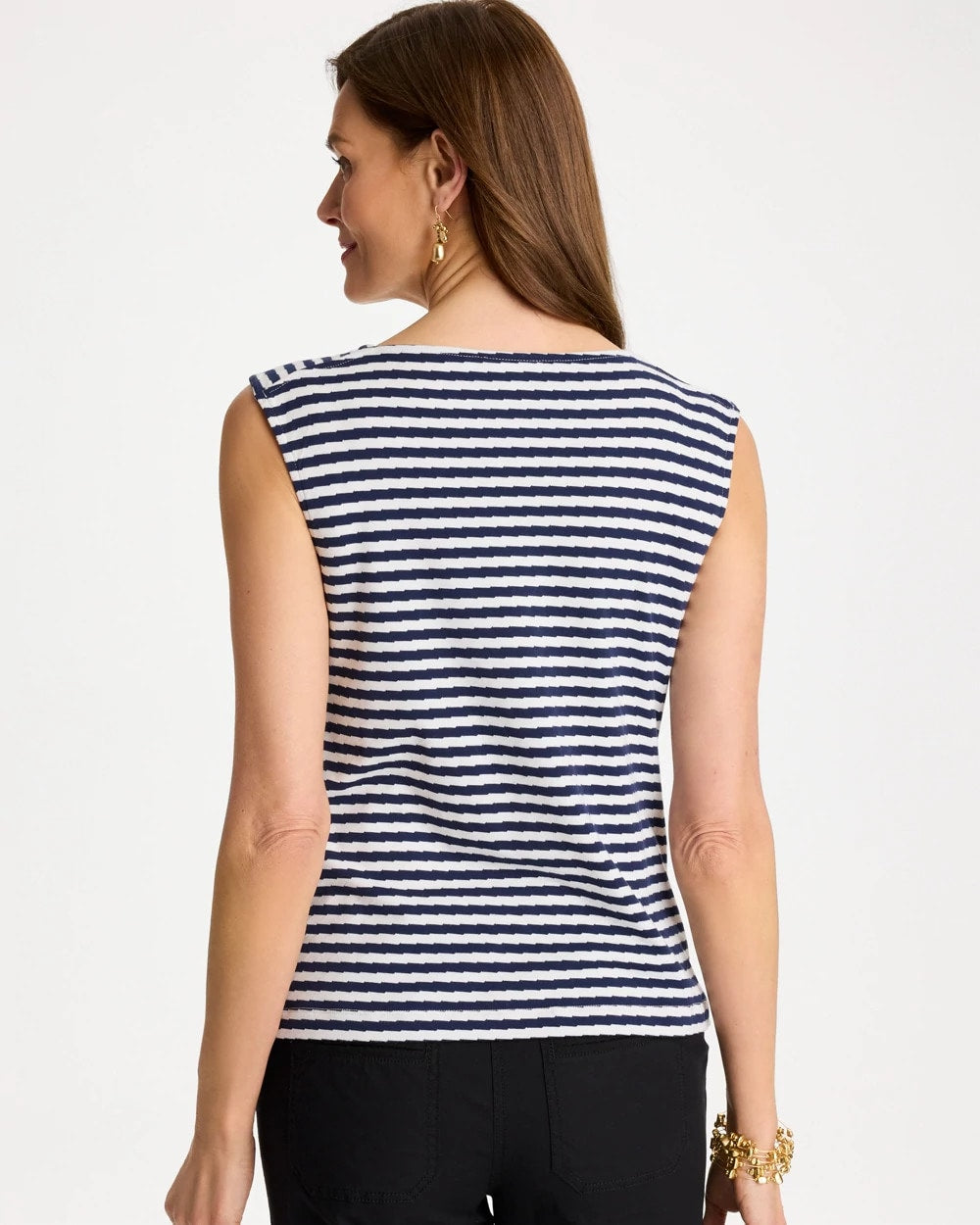 Chico's | Cotton Striped Button Tee/ Passport Blue