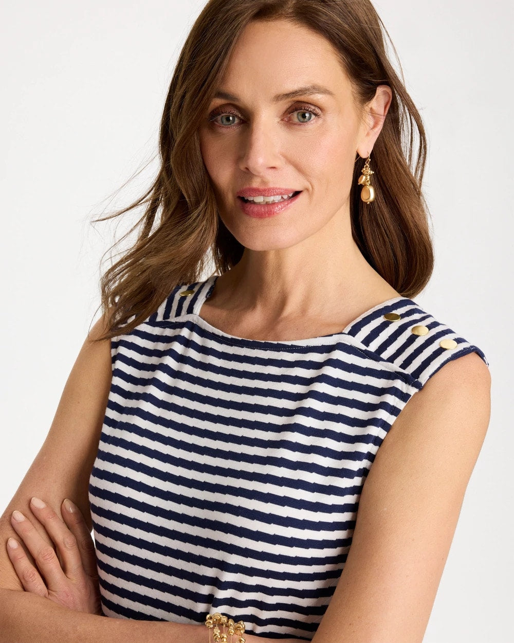 Chico's | Cotton Striped Button Tee/ Passport Blue