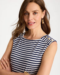 Chico's | Cotton Striped Button Tee/ Passport Blue