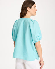 Chico's | Linen Trapunto Popover Top/ Bondi Blue