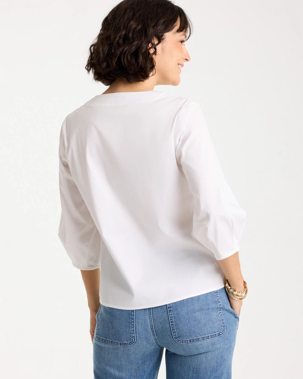 Chico's | Poplin Cotton 3/4 Sleeve Popover/ Alabaster