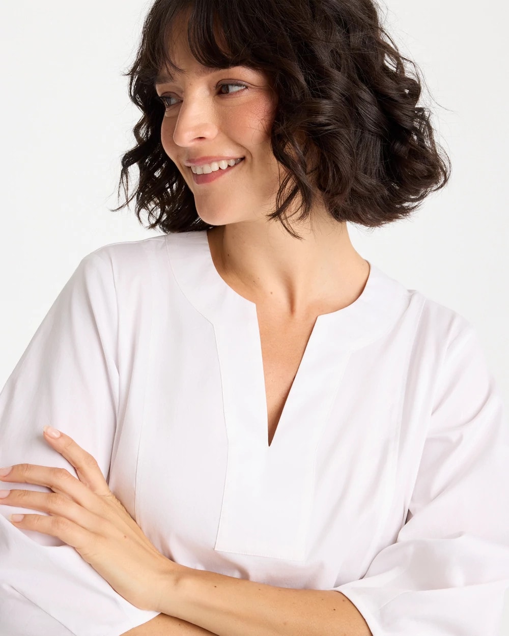 Chico's | Poplin Cotton 3/4 Sleeve Popover/ Alabaster