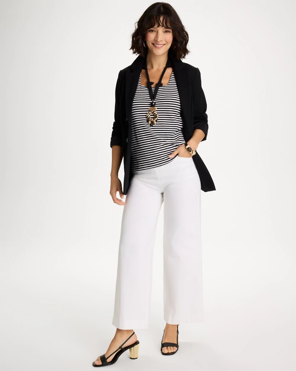 Chico's | Striped Contour Cotton™ Square Neck Tank/ Black