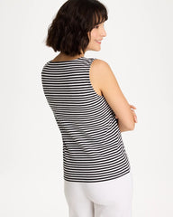 Chico's | Striped Contour Cotton™ Square Neck Tank/ Black