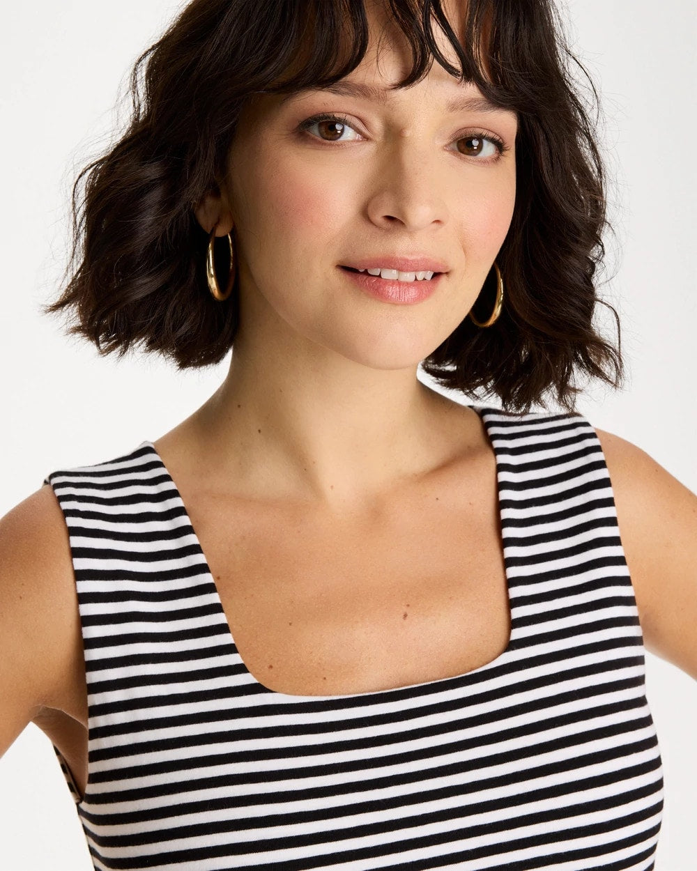 Chico's | Striped Contour Cotton™ Square Neck Tank/ Black