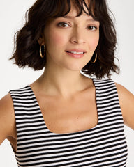 Chico's | Striped Contour Cotton™ Square Neck Tank/ Black