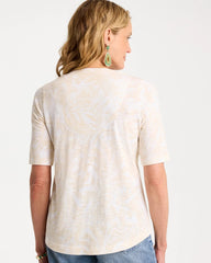 Chico's | Printed Cotton Slub V-Neck Tee/ Topanga Green