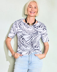 Chico's | Abstract Pima Elbow Sleeve Tee/ Passport Blue