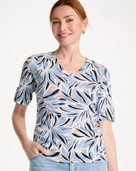 Chico's | Printed Pima Elbow-Sleeve Tee/ Blue Haven