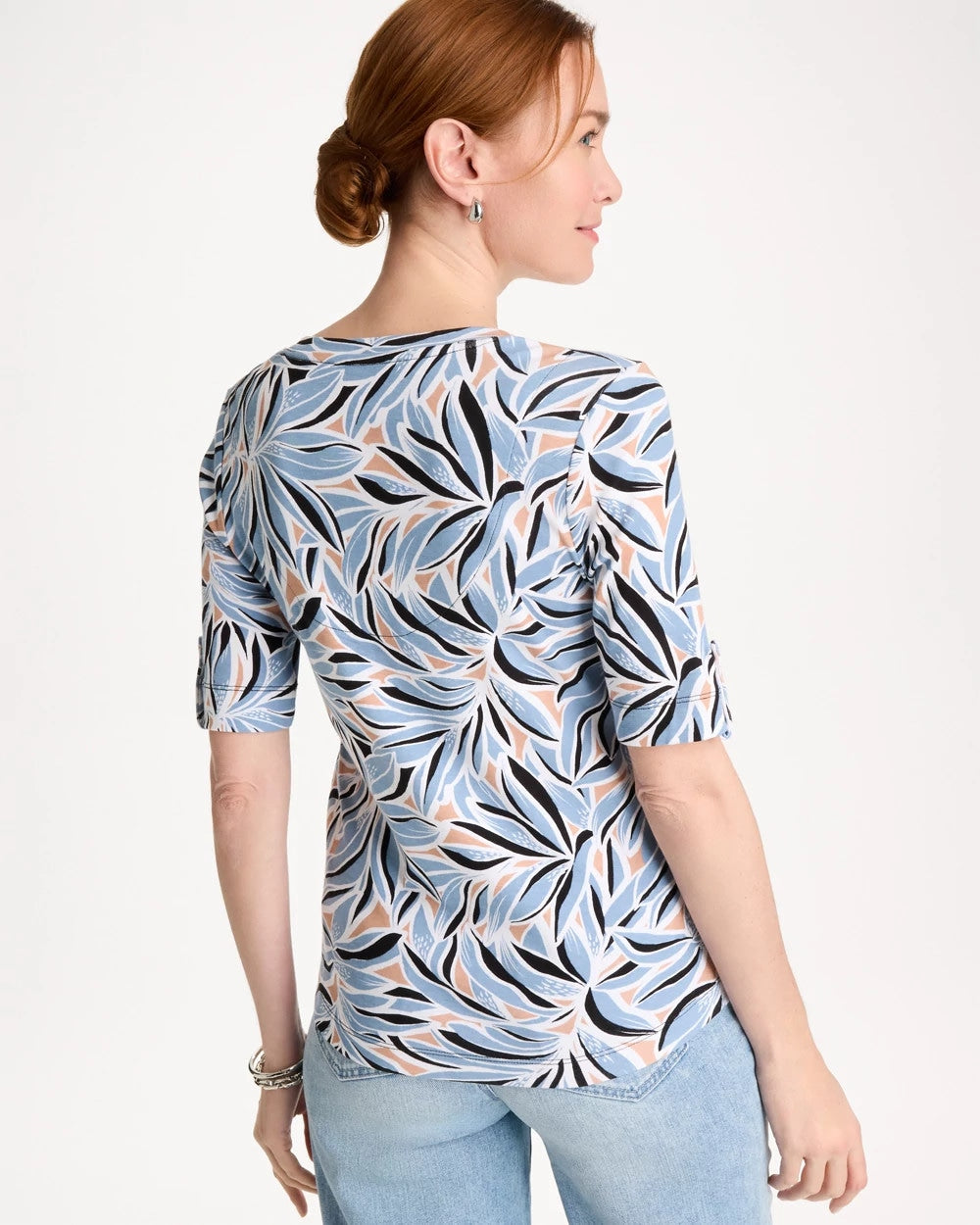 Chico's | Printed Pima Elbow-Sleeve Tee/ Blue Haven