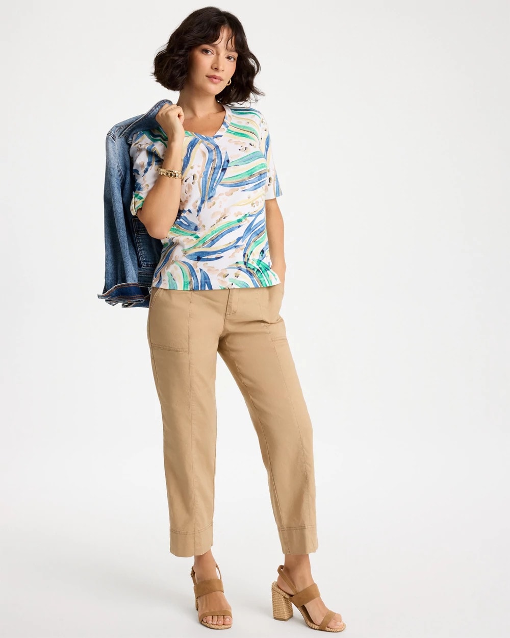 Chico's | Printed Pima Elbow-Sleeve Tee/ Topanga Green