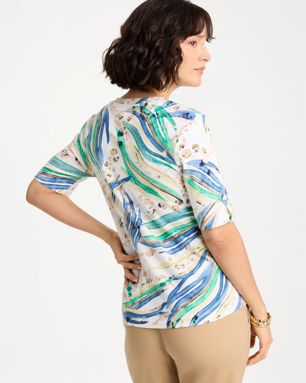 Chico's | Printed Pima Elbow-Sleeve Tee/ Topanga Green