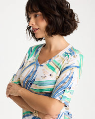 Chico's | Printed Pima Elbow-Sleeve Tee/ Topanga Green