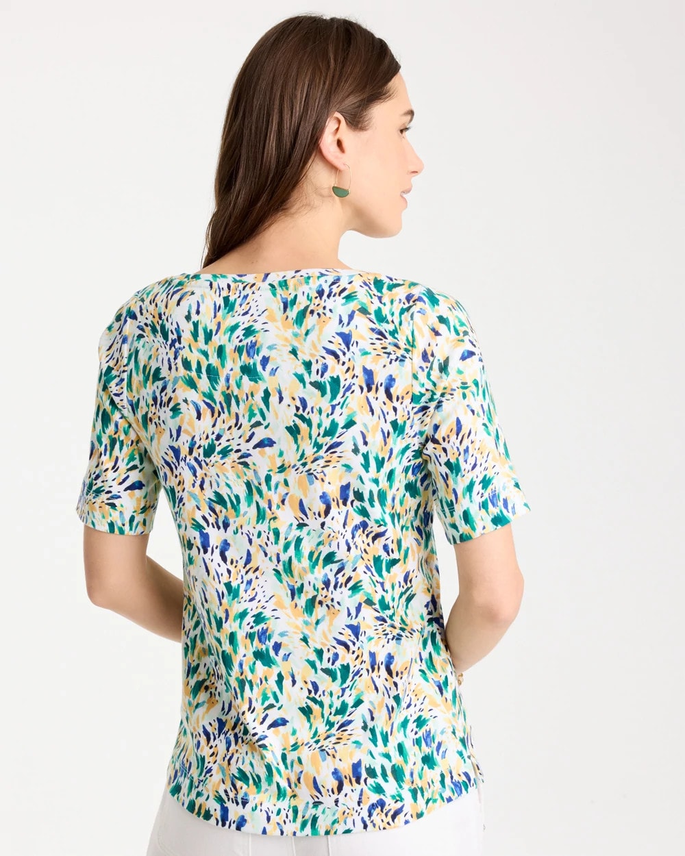 Chico's | Leafy Swamp Pima Elbow Sleeve Tee/ Topanga Green