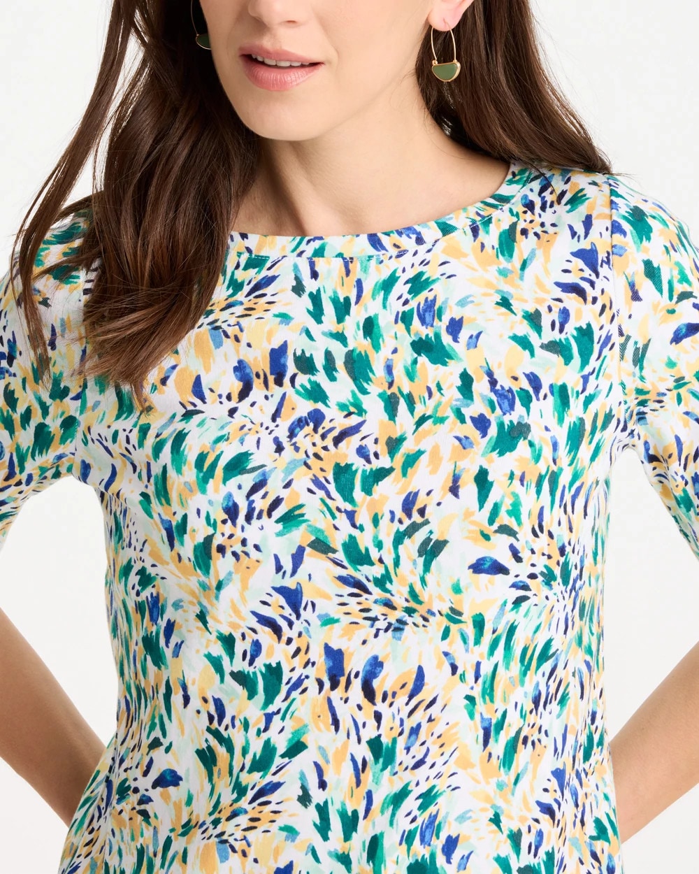 Chico's | Leafy Swamp Pima Elbow Sleeve Tee/ Topanga Green