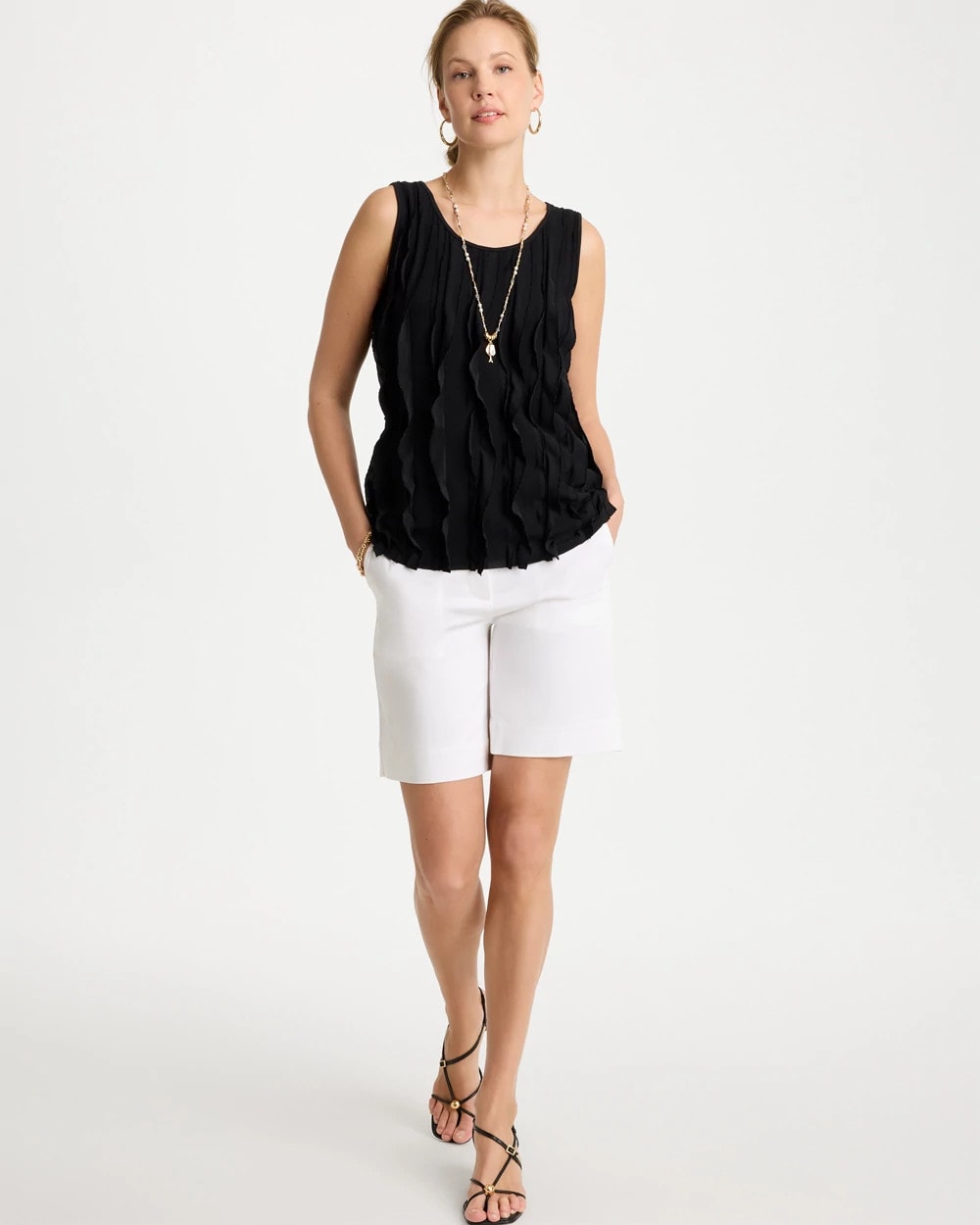 Chico's | 3-D Ruffled Tank/ Black