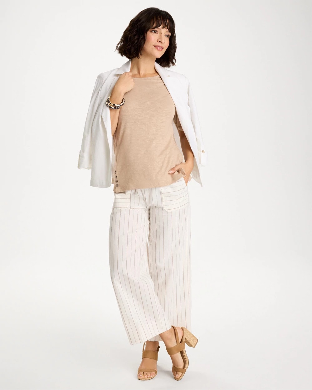 Chico's | Foil Print Cotton Slub Elbow-Sleeve Tee/ Mocha Mousse