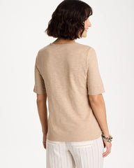 Chico's | Foil Print Cotton Slub Elbow-Sleeve Tee/ Mocha Mousse