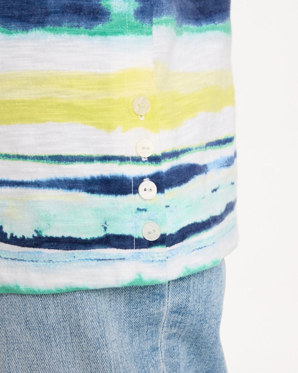 Chico's | Striped Cotton Slub Elbow-Sleeve Tee/ Sage Lime