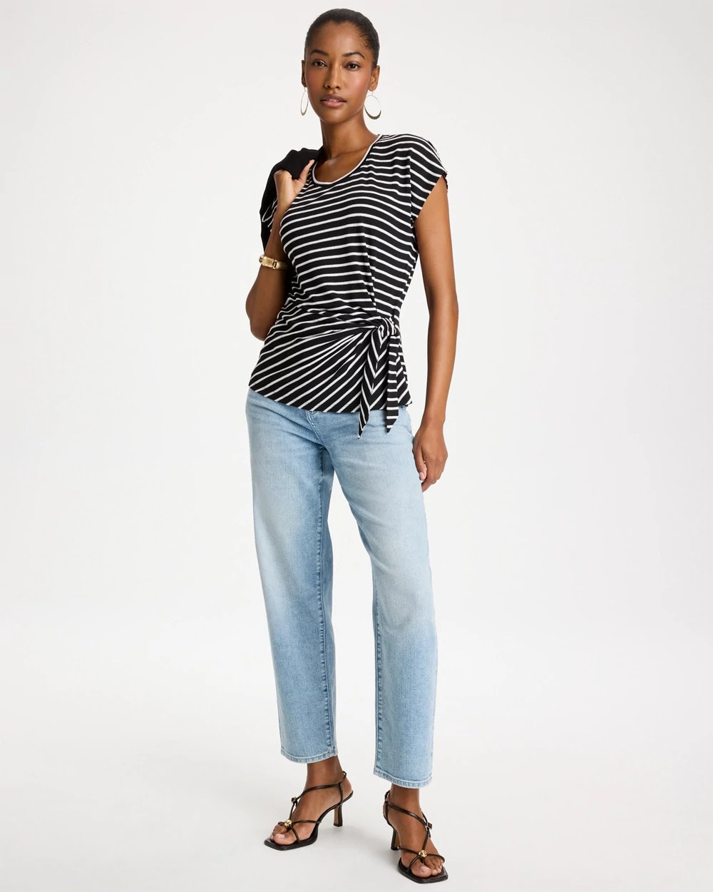 Chico's | Striped Tie-Front Tee/ Black