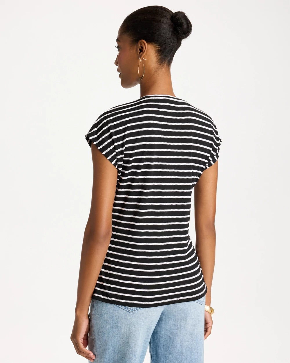 Chico's | Striped Tie-Front Tee/ Black