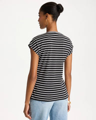 Chico's | Striped Tie-Front Tee/ Black