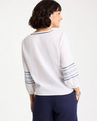 Chico's | Cotton Gauze Embroidered Tie-Front Blouse/ Alabaster