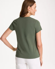 Chico's | Embellished Cotton Stretch Cap-Sleeve Tee/ Kelp Forest