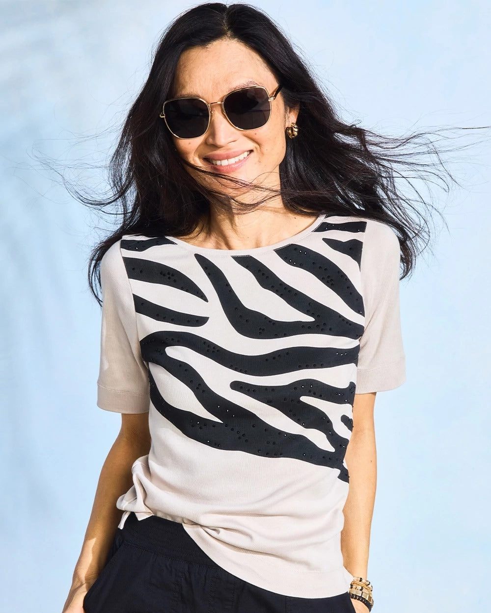 Chico's | Zebra Pima Elbow Sleeve Tee/ Smokey Taupe