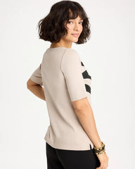 Chico's | Zebra Pima Elbow Sleeve Tee/ Smokey Taupe