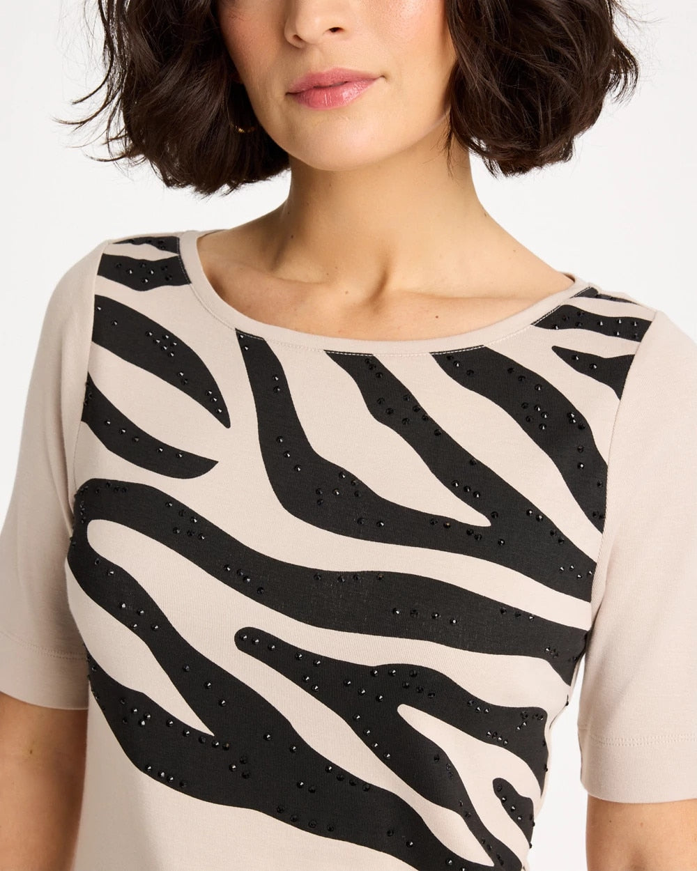 Chico's | Zebra Pima Elbow Sleeve Tee/ Smokey Taupe