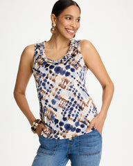 Chico's | Printed Jersey Satin Tank Top/ Passport Blue