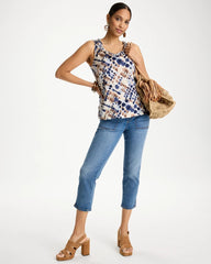 Chico's | Printed Jersey Satin Tank Top/ Passport Blue