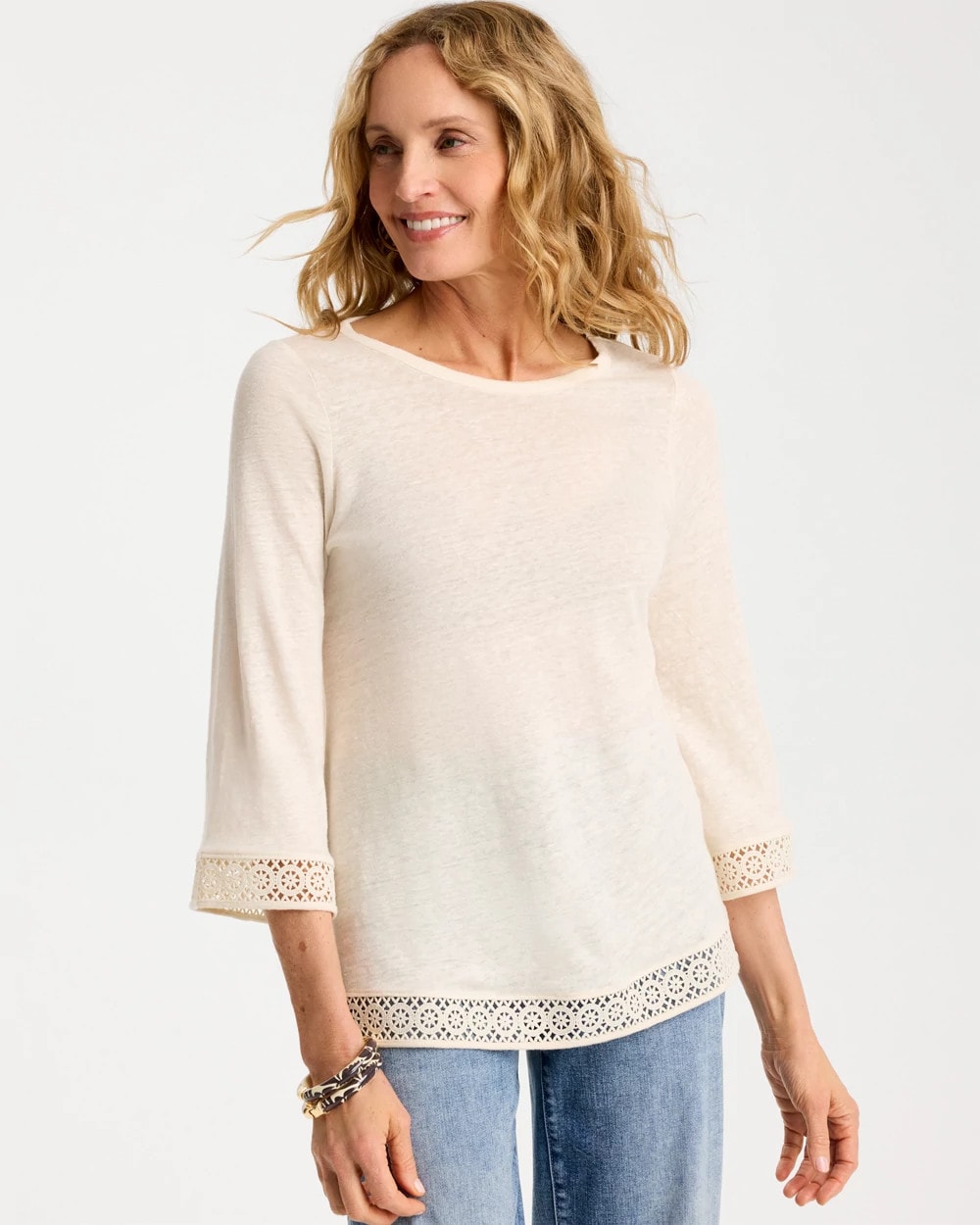 Chico's | Linen Crochet Lace Tee/ Natural Cream