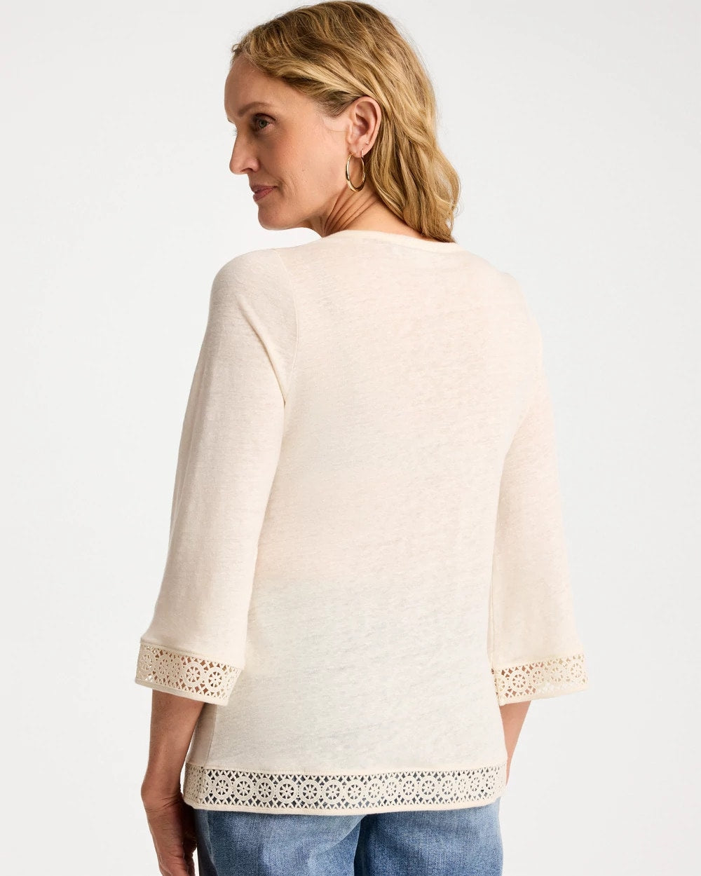 Chico's | Linen Crochet Lace Tee/ Natural Cream