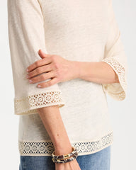 Chico's | Linen Crochet Lace Tee/ Natural Cream