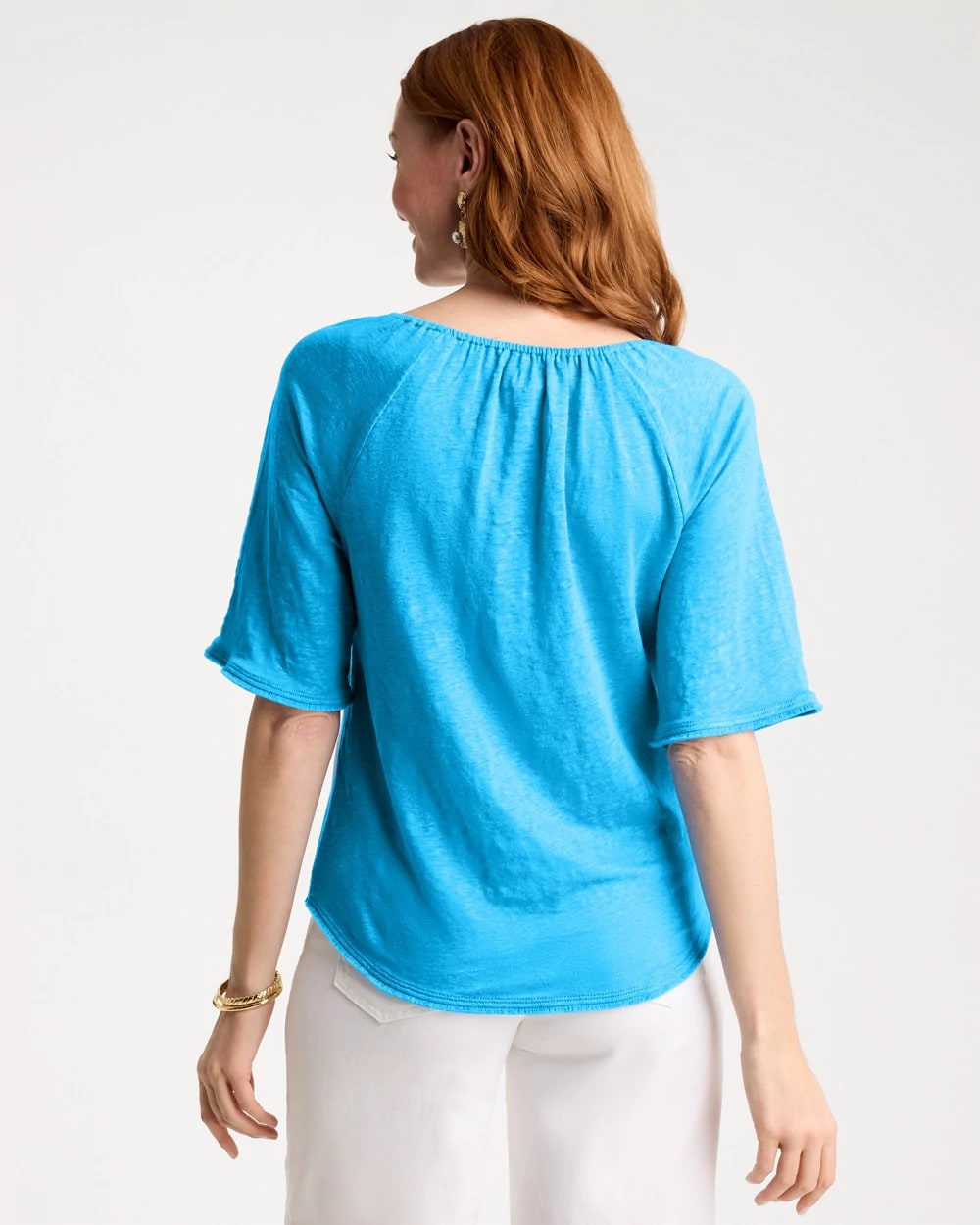 Chico's | Linen Fringed Tee/ Blue Tide