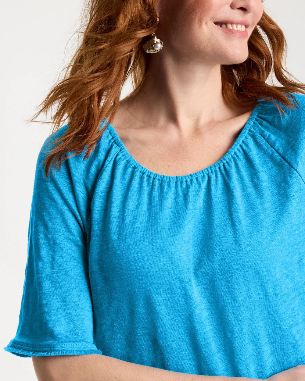 Chico's | Linen Fringed Tee/ Blue Tide